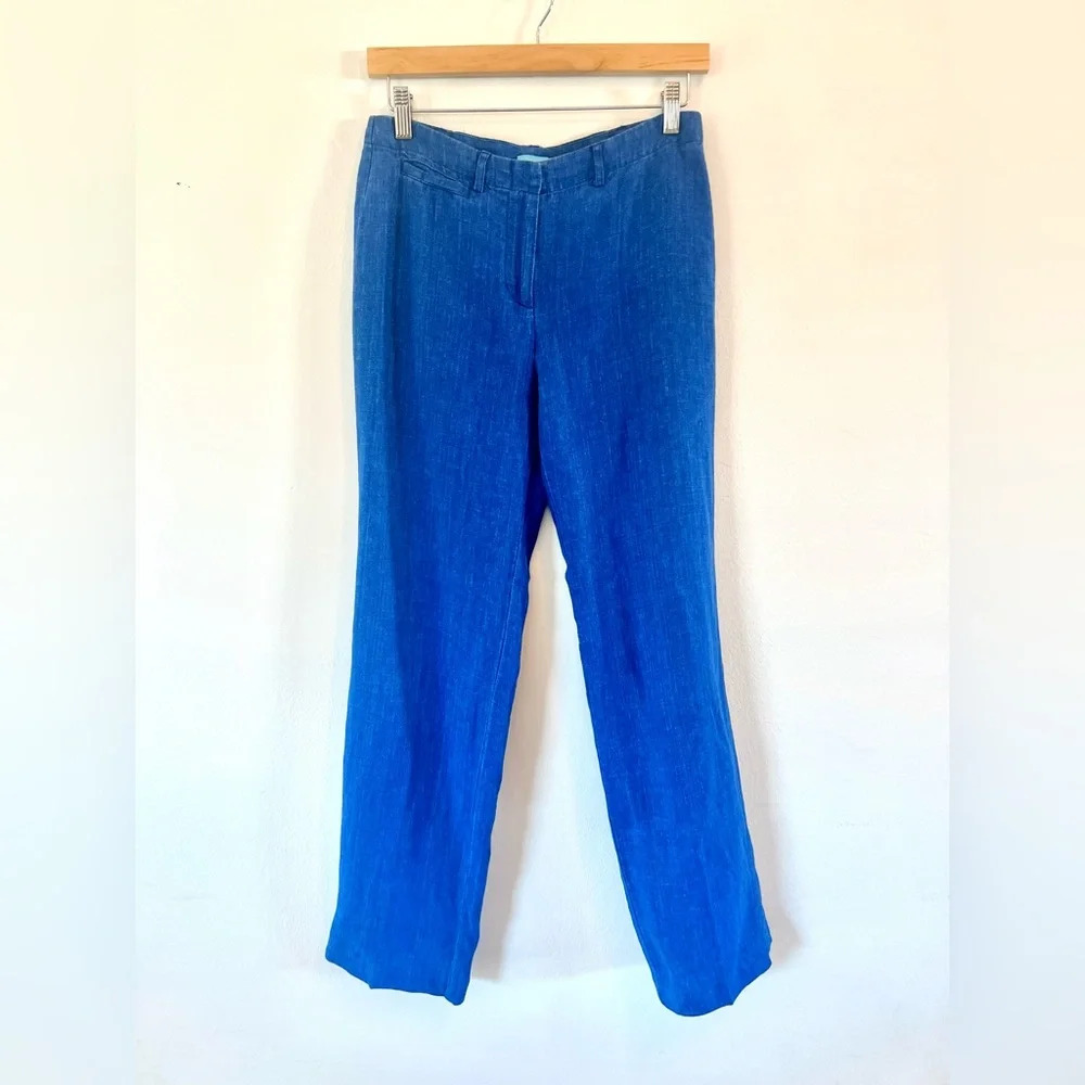 J. McLaughlin Blue Lightweight Linen Trouser‎ Slacks Straight Leg Pants Size 2